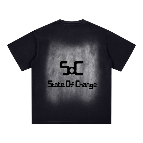 Black and white snow washed State Of Change T-shirt